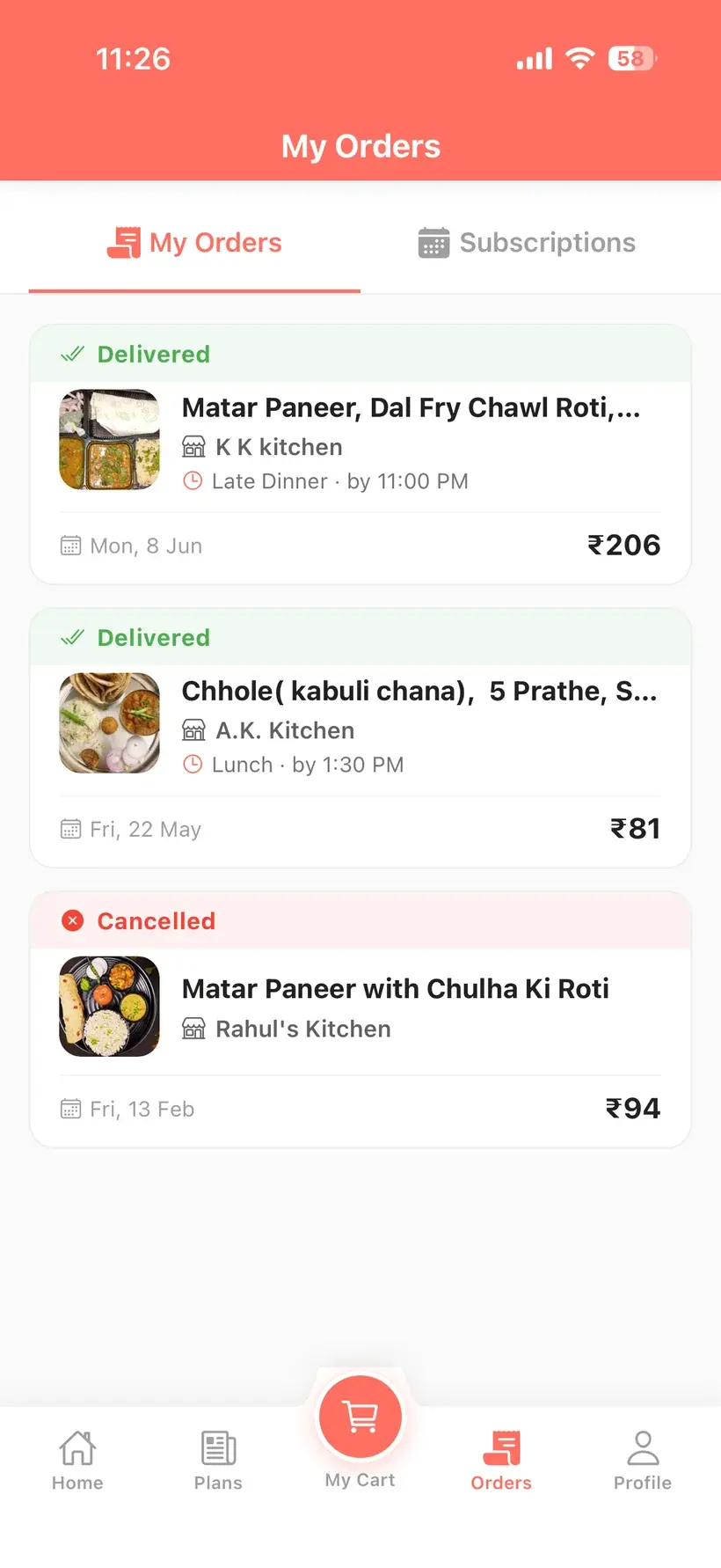 Tracking order and delivery status on the Nomio app