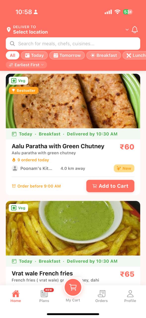 Nomio App - Browse fresh home-cooked meals